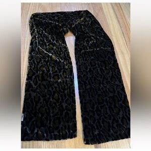 J & X New York Scarf Black Brown Velvet Fringe Animal Print Leopard 56X 7 Silk